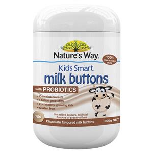 Nature's Way Kids Smart Milk Buttons with Probiotics Chocolate 150 Chewable Buttons