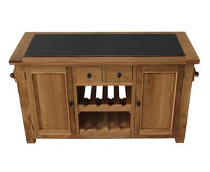 Oak Timber Kitchen Island Bench With Granite Stone Top - Golden Oak - Kitchen Island Benches