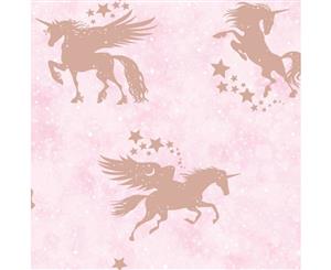 Over the Rainbow Iridescent Unicorns Wallpaper Pink/Rosegold (90951)