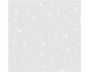 Over the Rainbow Stars and Moons Glow in the Dark Wallpaper Grey (90980)