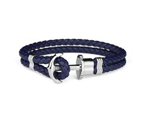 Paul Hewitt PHrep Leather Bracelet Silver Anchor - Navy