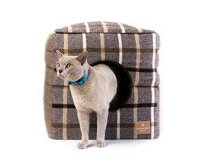 Pet Cube Convertible Bed Light Brown Check