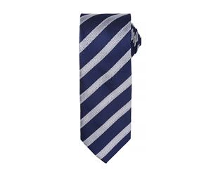 Premier Mens Waffle Stripe Formal Business Tie (Navy/Silver) - RW5236