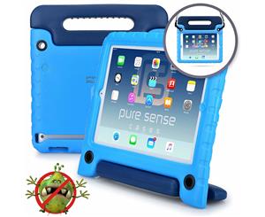 Pure Sense Buddy [Anti-Microbial Kids Case] Child Proof case for Samsung Tab A 10.1 2016 | Rugged Cover Stand Shoulder Strap | SM-T580 T585 (Blue)