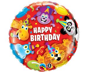 Qualatex 18 Inch Round Happy Birthday Party Animals Foil Balloon (Multicoloured) - SG4344