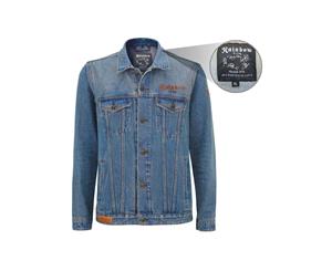 Rainbow Denim Jacket Rising Band Logo Official Mens - Blue