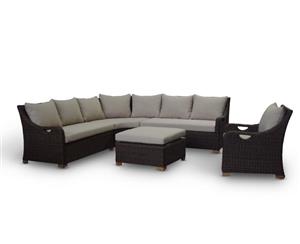 Randwick Package B - Outdoor Rattan Wicker Modular Sofa With Arm Chair - Outdoor Wicker Lounges - Chestnut Brown/Latte cushion