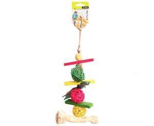 Rattan Balls With Raffia Wooden Beads 34cm Bird Toy (Avi One)