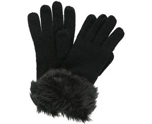 Regatta Womens/Ladies Luz Jersey Knit Fur Trimmer Warm Winter Gloves - Black