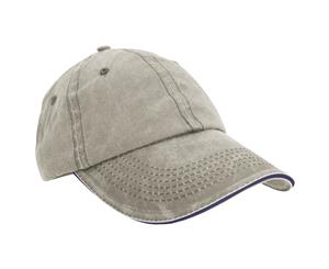 Result Washed Fine Line Cotton Baseball Cap With Sandwich Peak (Putty/Navy) - BC984