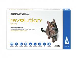 Revolution 2.6-7kg Cat Parasite Wormer Treatment Tube Blue 6 Pack (CHR0040)