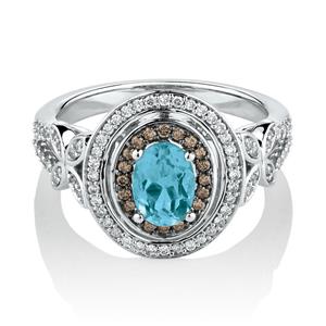 Ring with Blue Topaz & Brown Diamonds in 14ct White Gold