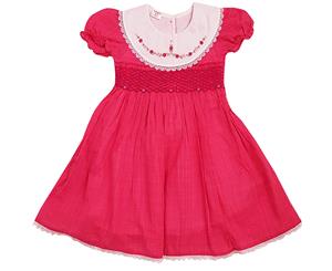 Sanvo Fashion - Dark Pink Smocked Dress with Majenta Smock