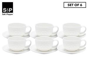 Set of 6 Salt & Pepper 260mL Lace Cup & Saucer