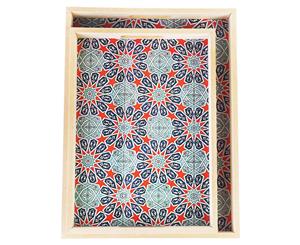 Set of Two Serving Trays Red and Blue Mandala Design Print - Wood