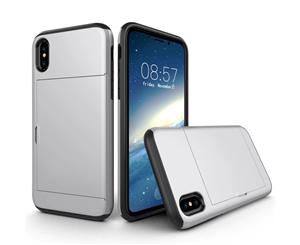 Silver For Apple iPhone XR Double Cards Space Armor Tough Strong Case Cover