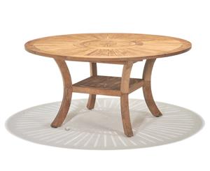 Solomon 1.5M Round Teak Timber Outdoor Dining Table With Lazy Susan - Outdoor Teak Tables