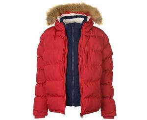 SoulCal Mens 2 Zip Bubble Jacket Padded Coat Top Warm Fur Trim Faux