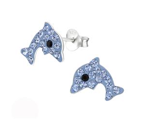 Sterling Silver Kids Dolphin Stud earrrings made with Swarovski Crystal