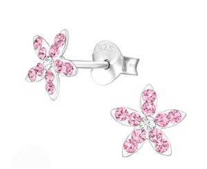 Sterling Silver Kids Pink Flower Stud earrings made with Swarovski Crystal