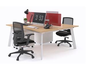 Switch - 2 Person Workstation White Frame [1200L x 800W] - maple red perspex