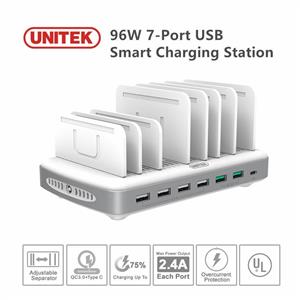 UNITEK (Y-PW10006) 96W 7-Port USB Charging Station with 1x Type-C Port