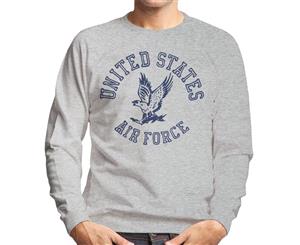 US Airforce Eagle Navy Blue Text Men's Sweatshirt - Heather Grey