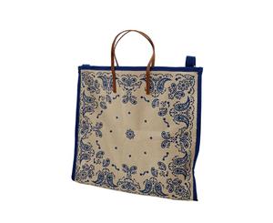 Vintage Printed Canvas Tote Bag - Blue