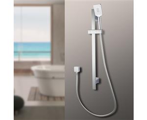 Wall Mounted Sliding Rail with chorome square handheld shower and Water Hose Watermark & WELS