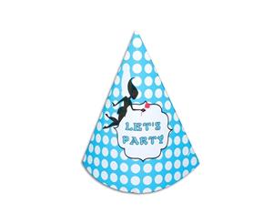 12pce Blue Polka Dots Theme Party Paper Hats 18cm for Birthday Parties