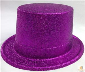 12x Glitter Top Hat Fancy Party Plastic Costume Tall Cap Fun Dress Up Bulk New - Purple