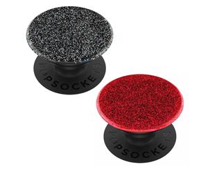 2pc PopSockets Glitter Black/Red Grip Universal Swappable Mobile PopGrip w/ Base