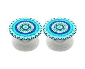 2x PopSockets Universal Swappable Pop Grip w/Base Blue Floral Mandala for Phones