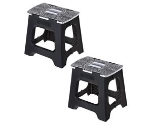 2x Vigar Foldable Stool 32cm Opera Portable Step Stool Folding Plastic Chair BLK