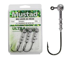 3 x Size 10/0 20gm Mustad Big Game Jig Heads - Black Nickel Ultra Point Hooks