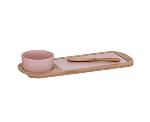 3pc Davis & Waddell Taste Serving Bamboo Bowl Spreader Board Dip Cheese Set Pink