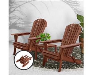 3pc Outdoor Chairs Setting Beach Chair Table Wooden Adirondack Sun Lounge Lounger Day Bed Garden Patio Gardeon