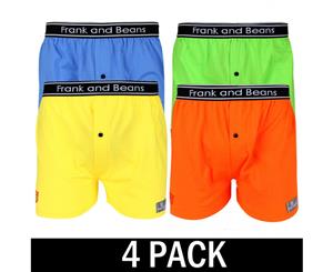 4 Mix Colour Pack Frank and Beans Underwear Mens 100% Cotton Boxer Shorts S M L XL XXL