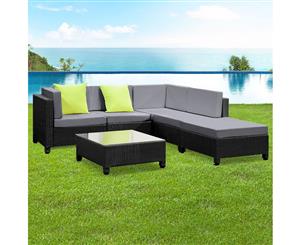 6pc Sofa Outdoor Furniture Set Wicker Rattan Lounge Setting Black Pool Gardeon