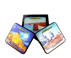 6x Australia Australian Souvenir Cup Metal Coaster Set Melbourne [Design Melbourne]