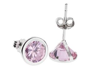 925 Sterling Silver OCTOBER Ear Stud - PINK 7mm - Silver