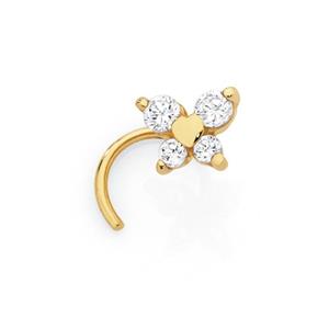 9ct Gold CZ Butterfly Nose Stud