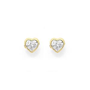 9ct Gold Cubic Zirconia Heart Stud Earrings