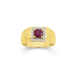 9ct Gold Diamond & Natural Ruby Gents Ring