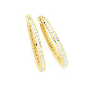 9ct Gold on Silver CZ Channel Set 2x19mm Hoop Earrings