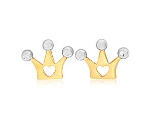 9ct Two-Tone Gold Diamond Cut Crown Stud Earrings