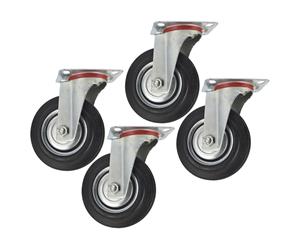 AB Tools 5" (125mm) Rubber Swivel Castor Wheels Trolley Furniture Caster (4 Pack) CST07