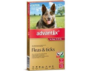 Advantix for Dogs 10-25 kgs - 6 Pack - Red - Flea Tick & Insect Control (Bayer)