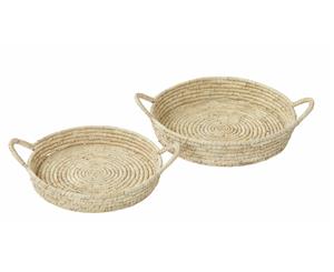 Amalfi 2-Pc Bolla Kans Grass Date Leaf Handwoven Creative Tray Set Natural