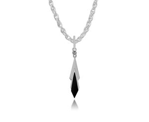 Art Deco Style Black Onyx & Marcasite Kite Drop Pendant in 925 Sterling Silver